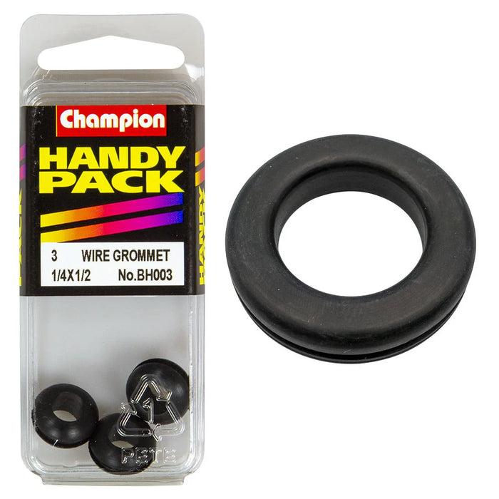 Champion Pack of 3 M6 x 12 x 14mm Nitrile Rubber Wiring Grommets - BH003