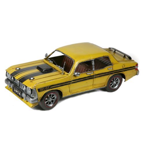 Ford XY GT Metal Car Ornament Yellow and Black 30cm