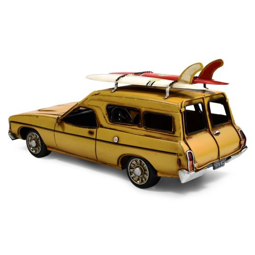 1976 Ford XC Falcon Panelvan with Surfboards Metal Car Ornament 28x12.5x9.3cm Yellow