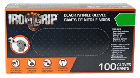 IronGrip Black Nitrile Gloves Med 100pk